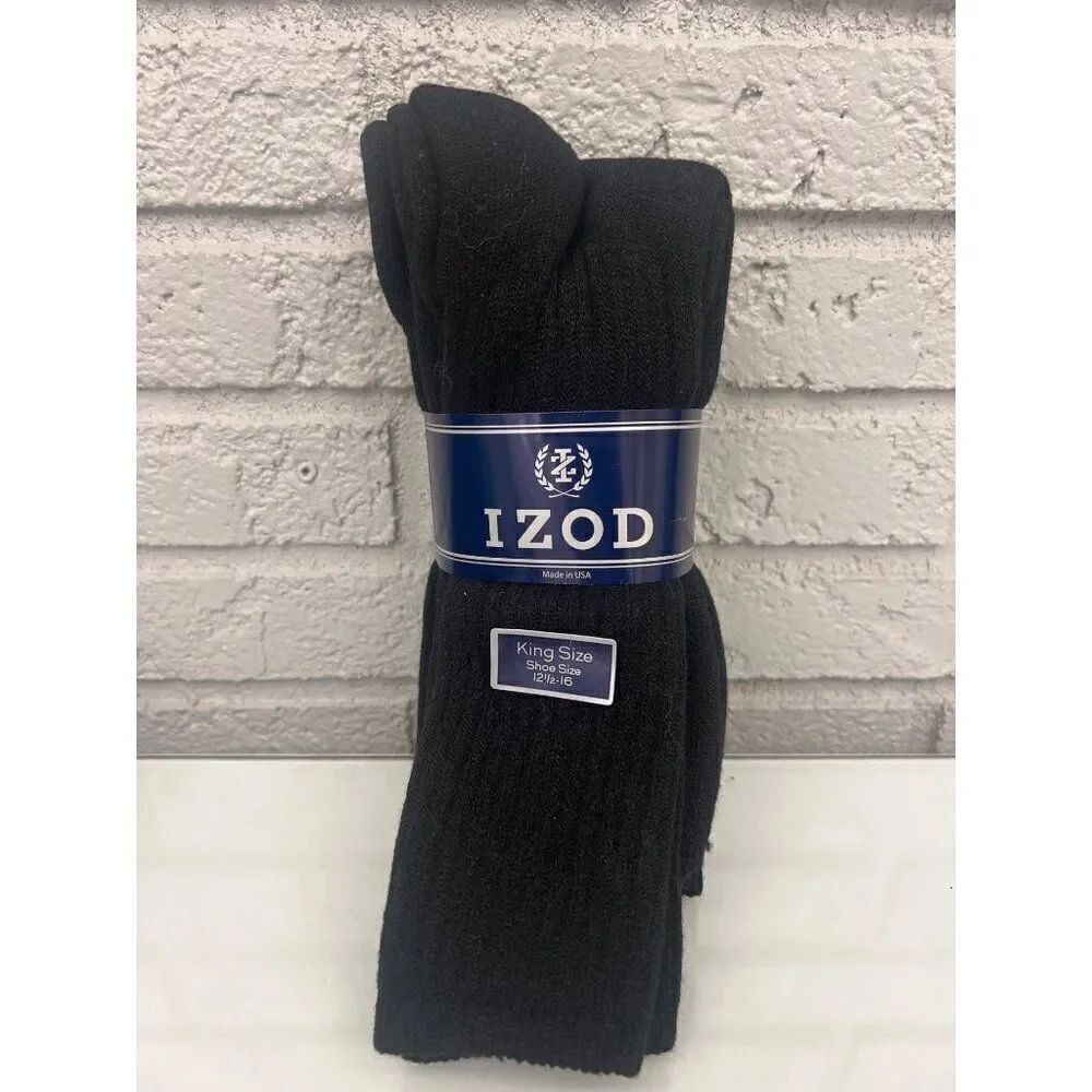 Izod King Size Men Black Socks 3 Pairs Size 12 1/2-16